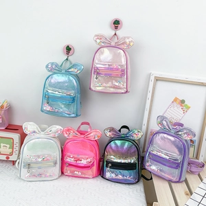 Fashionable sequin kids backpack with laser finish and large bow available in 6 colors
