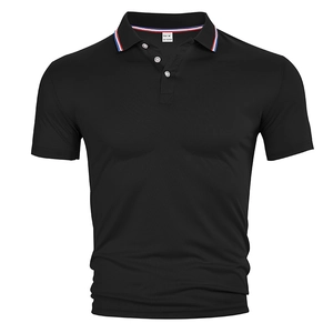 Men Polo Shirt Short Sleeve Polyester Pique Breathable Business Casual Striped Tipping Turndown Collar Tops
