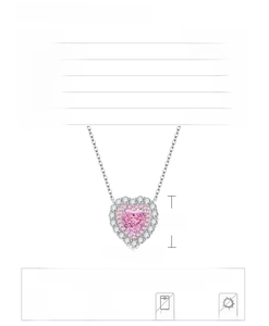 Infographic showing 925 silver heart necklace with 14.5mm pink carbon diamond pendant