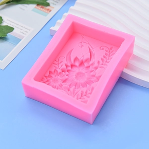 Pink rectangular sunflower silicone mold for DIY chocolate and cake fondant crafts