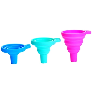 Faltbares Silikon-Trichter-Set in Blau, Cyan und Rosa für Küchentransferflüssigkeiten