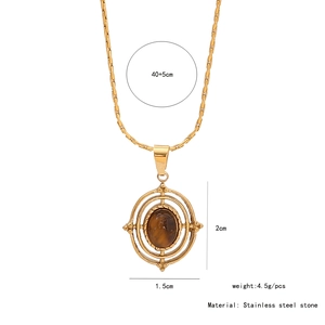 Detail view of tiger eye stone pendant with stainless steel chain dimensions 40+5cm