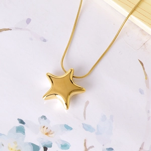 Polished gold pentagram star pendant necklace on a sleek snake chain for women