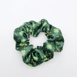 St Patrick Day Hair Accessories Green Satin Shamrock Leprechaun Hat Print Headband Scrunchie Hairband Festive Decor Women
