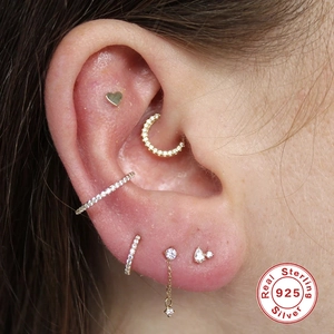 925 Sterling silver gold-plated cartilage earrings set with zircon studs and ear cuffs