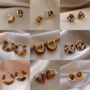 Vintage Leopard Print Hoop Earrings With 925 Sterling Silver Earring Post Retro Bohemian Niche Style Jewelry For Women