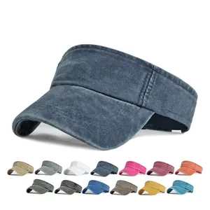 Washed Cotton Sun Visor Hat Adjustable Vintage Sport Tennis Golf UV Protection For Men Women