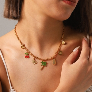 Stainless Steel Charm Necklace Gold Plated Summer Vacation Fruit Butterfly Heart Pendants Fashion Jewelry For Women
