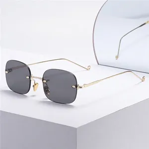 Rimless Square Sunglasses Women Metal Frame Gradient Ocean Lens Fashion Punk Retro Eyewear
