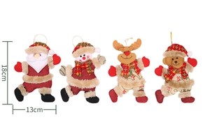 Set of 4 Christmas plush hanging ornaments including Santa and Reindeer, 18cm x 13cm