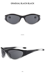 Front and side views of Y2K sporty sunglasses in gradual black with grey lenses