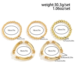 Detailed size and weight specs for a 5-piece gold cyberpunk pearl bracelet set