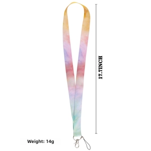 Detail of colorful gradient starry lanyard with silver metal clip, length 17.7 inches