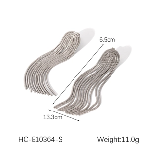 Silver long chain tassel earrings showing detailed dimensions and 11.0g weight data