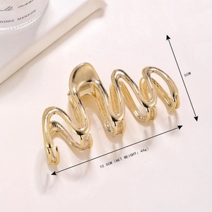 Golden snake-shaped large metal hair claw clip with wave hollow design 10.5cm long