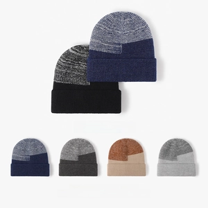 Winter Knitted Beanie Hat Warm Fleece Lined Synthetic Rabbit Fur Color Blocked Outdoor Windproof For Men Women
