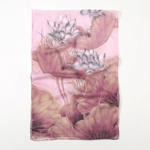 Elegant floral chiffon scarf with pink lotus print for sun protection and neck styling