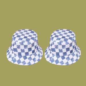Outdoor blue and white checkered cotton bucket hat for sun protection with a stylish pattern