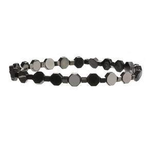 Bracelet en pierre naturelle 6mm avec perles hexagonales métalliques noires et grises