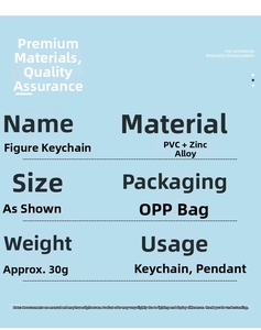 Specifications of PVC and zinc alloy astronaut rabbit keychain with weight and packaging info