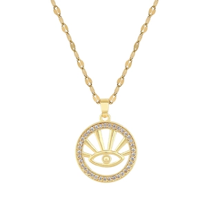 Luxurious gold-plated titanium steel evil eye necklace with micro-pave cubic zirconia