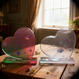 Close-up of DIY heart photo frame resin mold with 4-heart gradient and glitter design