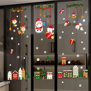 Christmas window static stickers featuring Santa, reindeer and snowman on glass doors