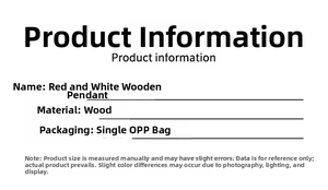 Specifications for red and white wooden Santa ornaments in single OPP bag packaging