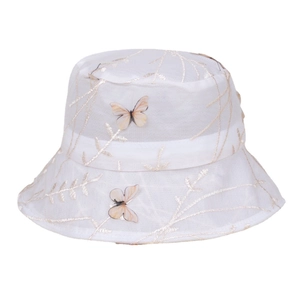 Chapeau de soleil blanc en dentelle pour femme avec broderie papillon 3D et mesh aéré