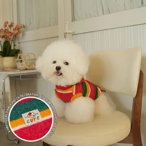 Colorful striped dog hoodie sweater for small pets with cute embroidery on the back
