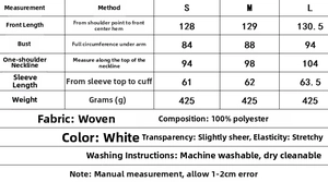 Guide des tailles détaillé et caractéristiques du tissu pour la robe longue en dentelle