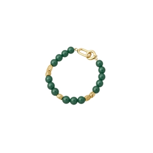Pulsera elegante de cuentas de piedra natural verde oscuro con cierre geométrico dorado