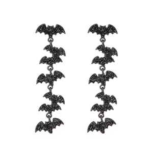 Halloween black bat dangle earrings with glitter finish for women festive jewelry