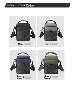Borse a tracolla verticali in nylon nei colori nero, grigio, blu e verde mimetico