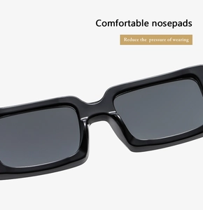 Detail of comfortable nose pads on black rectangular sunglasses reducing pressure
