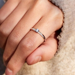 Two-Tone Cross Band Ring Copper Cubic Zirconia Micro-Inlaid Minimalist Geometric Finger Jewelry For Women