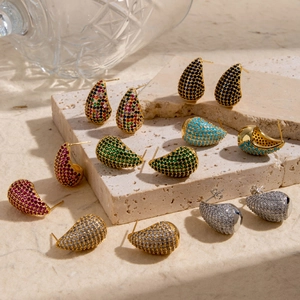 Boucles D'oreilles Puces Goutte Cuivre Pavé Zircone Tige En Acier Inoxydable Bijoux Vintage Pour Femmes