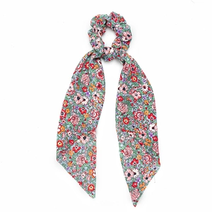 Floral print scrunchie with long ribbons for women, minimalist hair tie accessory