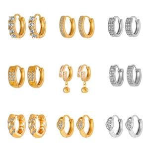 Rhinestone Hoop Earrings For Women Copper Geometric Circle Huggie Zircon Inlaid Fashion Jewelry With Silver Earring Post