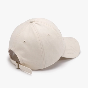 Creamy white cotton baseball cap with adjustable metal buckle and breathable embroidery eyelets