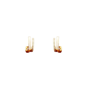 Minimalist double-layer geometric C-shaped hoop earrings with sparkling cubic zirconia studs