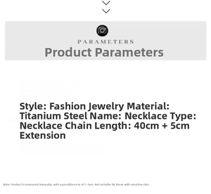 Detail specifications of titanium steel necklace with 40cm plus 5cm extension chain