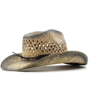 Chapeau de cowboy en paille à large bord pour hommes avec tissage ajouré respirant