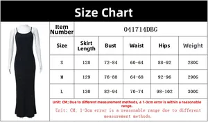 Detailed size chart for the backless rhinestone bodycon maxi dress in centimeters