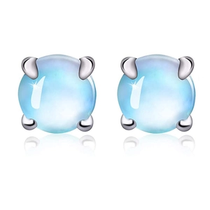 925 silver stud earrings with translucent blue moonstone in a classic four-claw setting