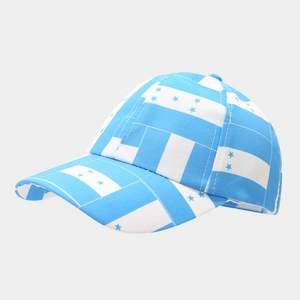 Detail of blue and white striped kids baseball cap with star pattern and Honduras flag design