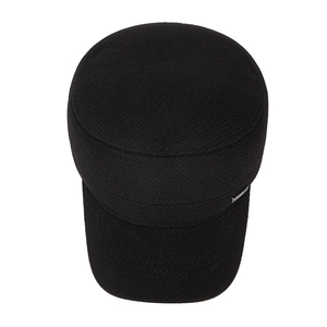 Classic black military flat top hat for men featuring premium twill fabric and side metal tag