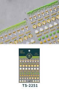 Macro detail of 5D thin cartoon duck nail stickers TS-2251 with vibrant yellow accents