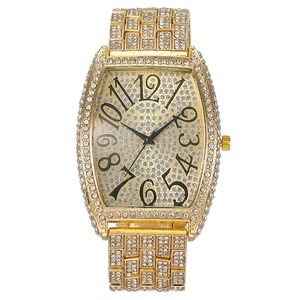 Women Luxury Quartz Watch Full Rhinestone Tonneau Shaped Alloy Metal Wristwatch With Large Numerals Fashion Jewelry Watch