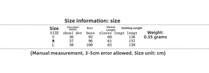 Detailed size chart for crochet embroidered long dress with measurements in centimeters